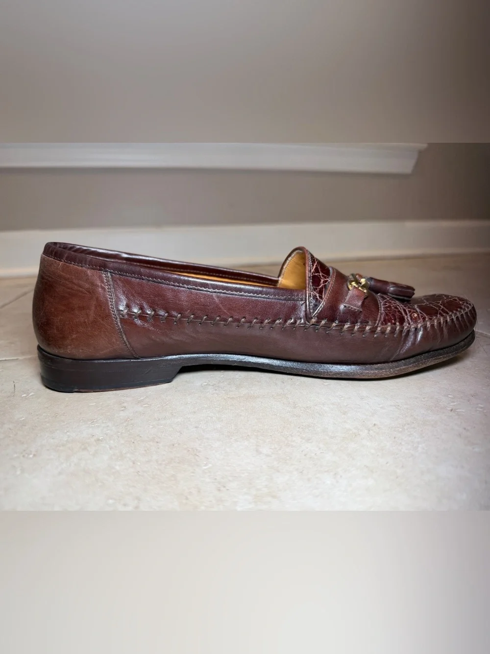 Johnston & Murphy Crocodile-Texture Tassel Leather Loafers